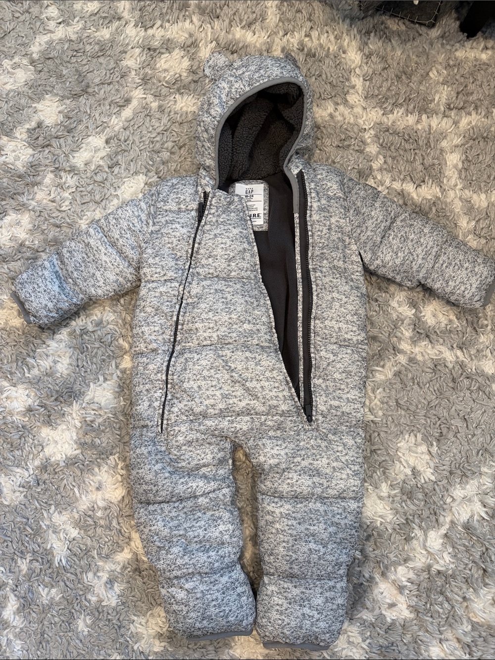 GAP Gray Heathered Fleece-Lined Zip Front Baby One-Piece